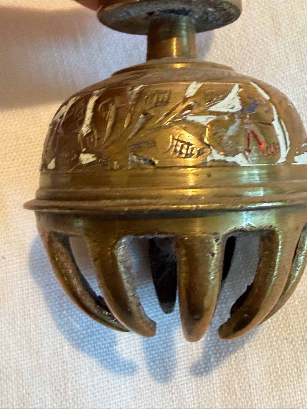 Vintage Floral Etched Brass Elephant Prayer Bell